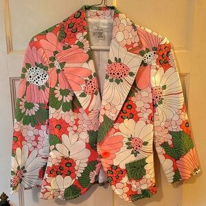 Zara Pink and Green Floral Blazer Retro-Inspired